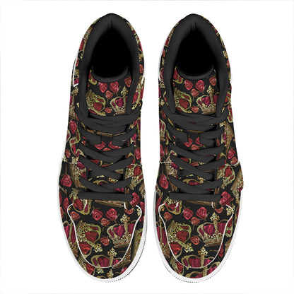 Embroidery Crown Pattern Print High Top Leather Sneakers