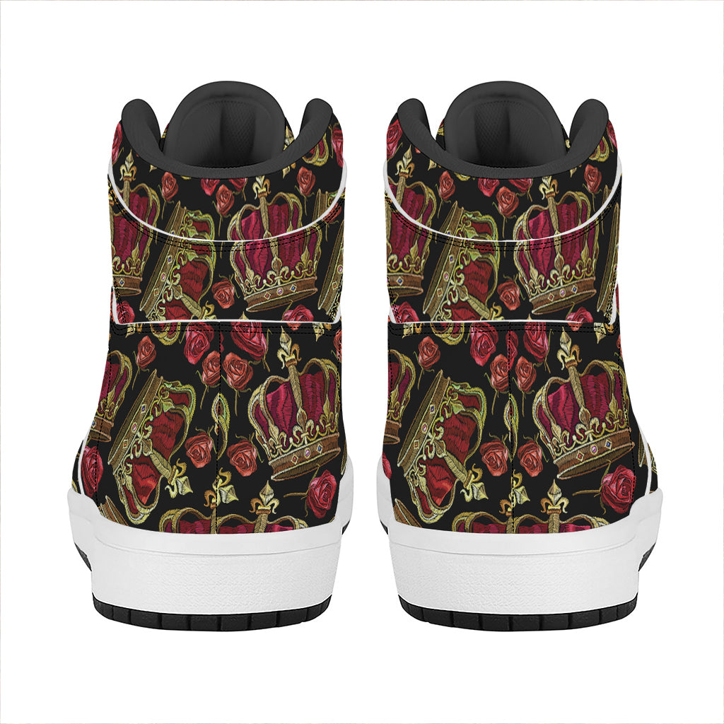 Embroidery Crown Pattern Print High Top Leather Sneakers