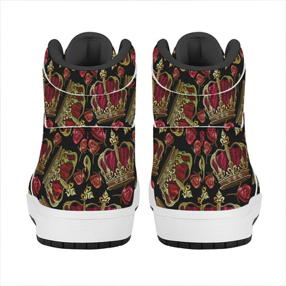 Embroidery Crown Pattern Print High Top Leather Sneakers