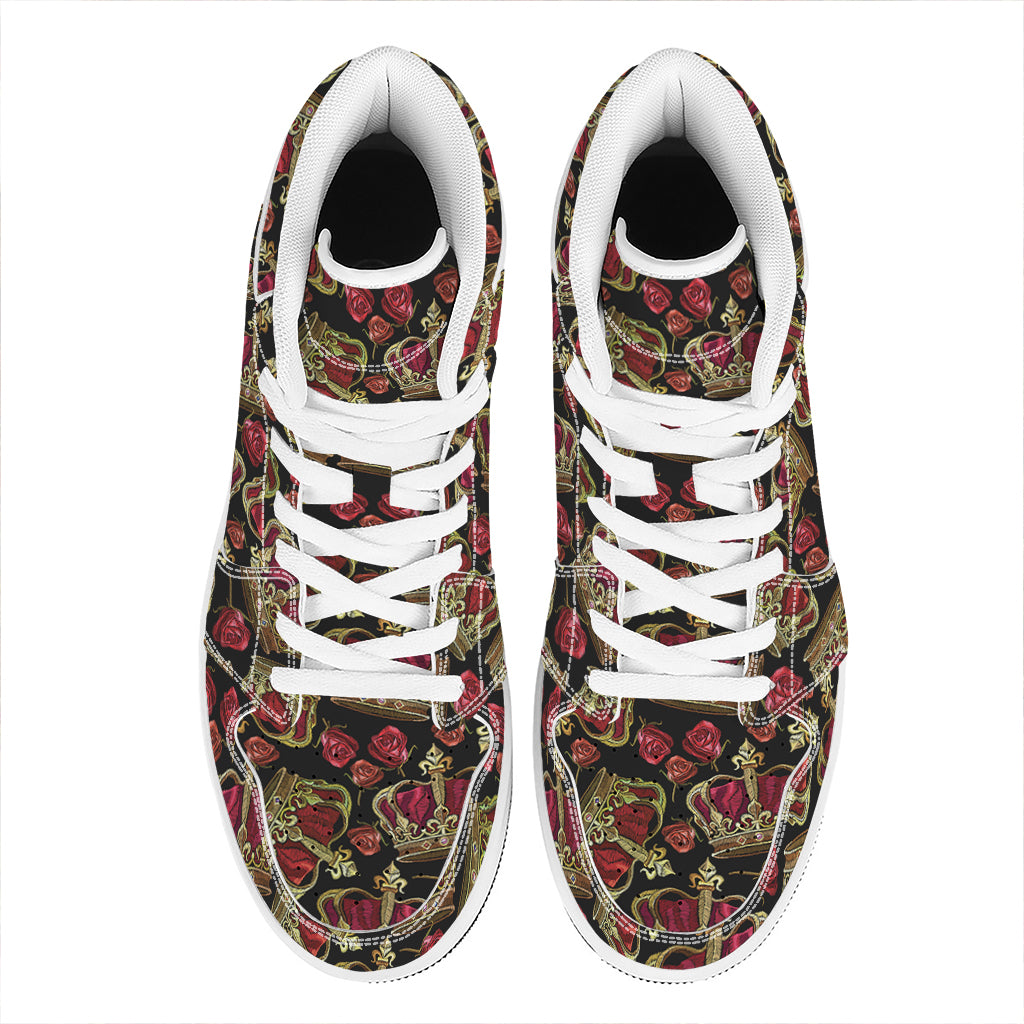 Embroidery Crown Pattern Print High Top Leather Sneakers
