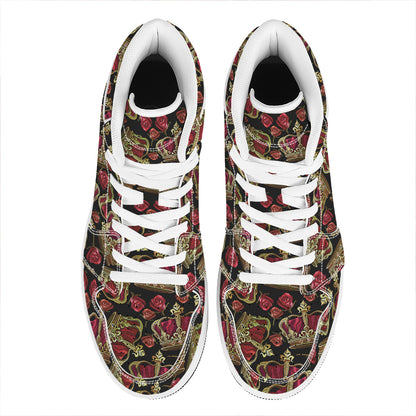 Embroidery Crown Pattern Print High Top Leather Sneakers