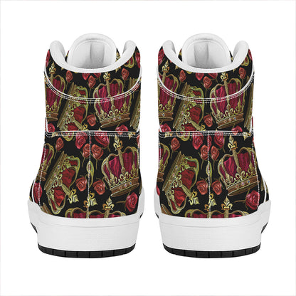 Embroidery Crown Pattern Print High Top Leather Sneakers