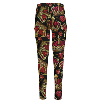 Embroidery Crown Pattern Print High-Waisted Pocket Leggings