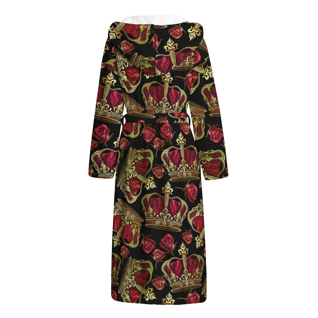Embroidery Crown Pattern Print Hooded Bathrobe