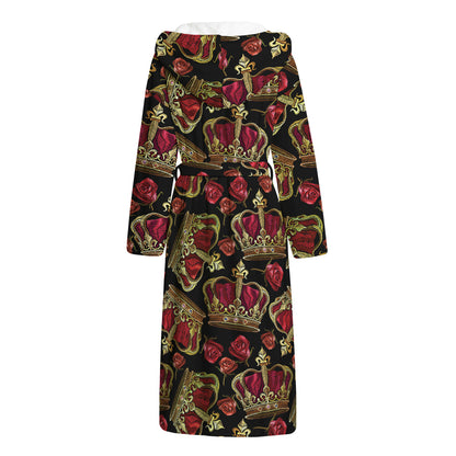 Embroidery Crown Pattern Print Hooded Bathrobe