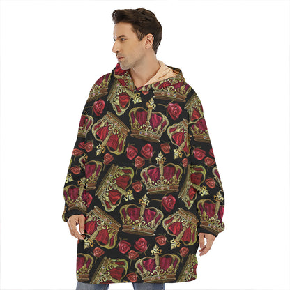 Embroidery Crown Pattern Print Hoodie Blanket