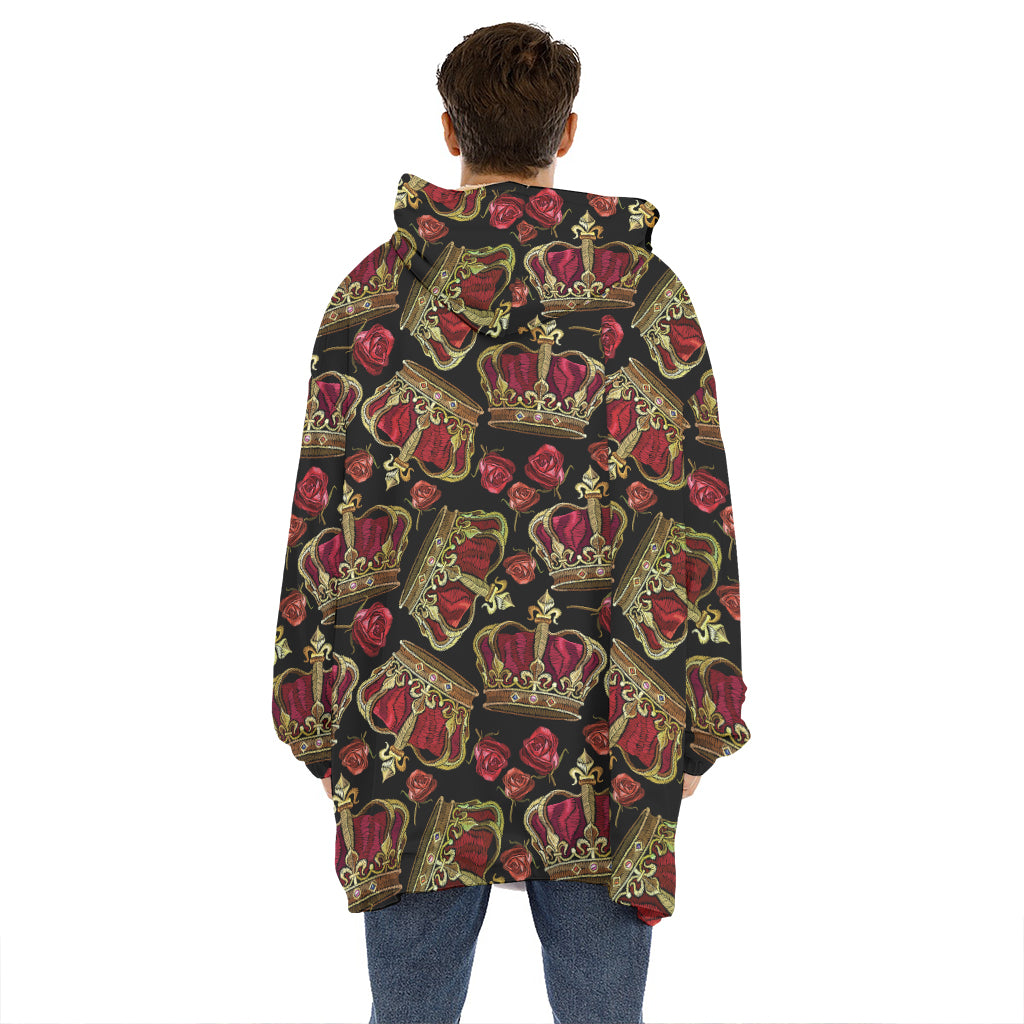Embroidery Crown Pattern Print Hoodie Blanket