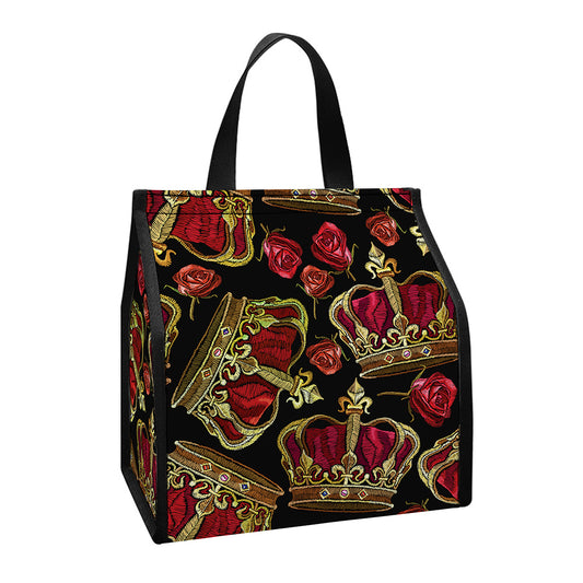 Embroidery Crown Pattern Print Insulated Lunch Tote