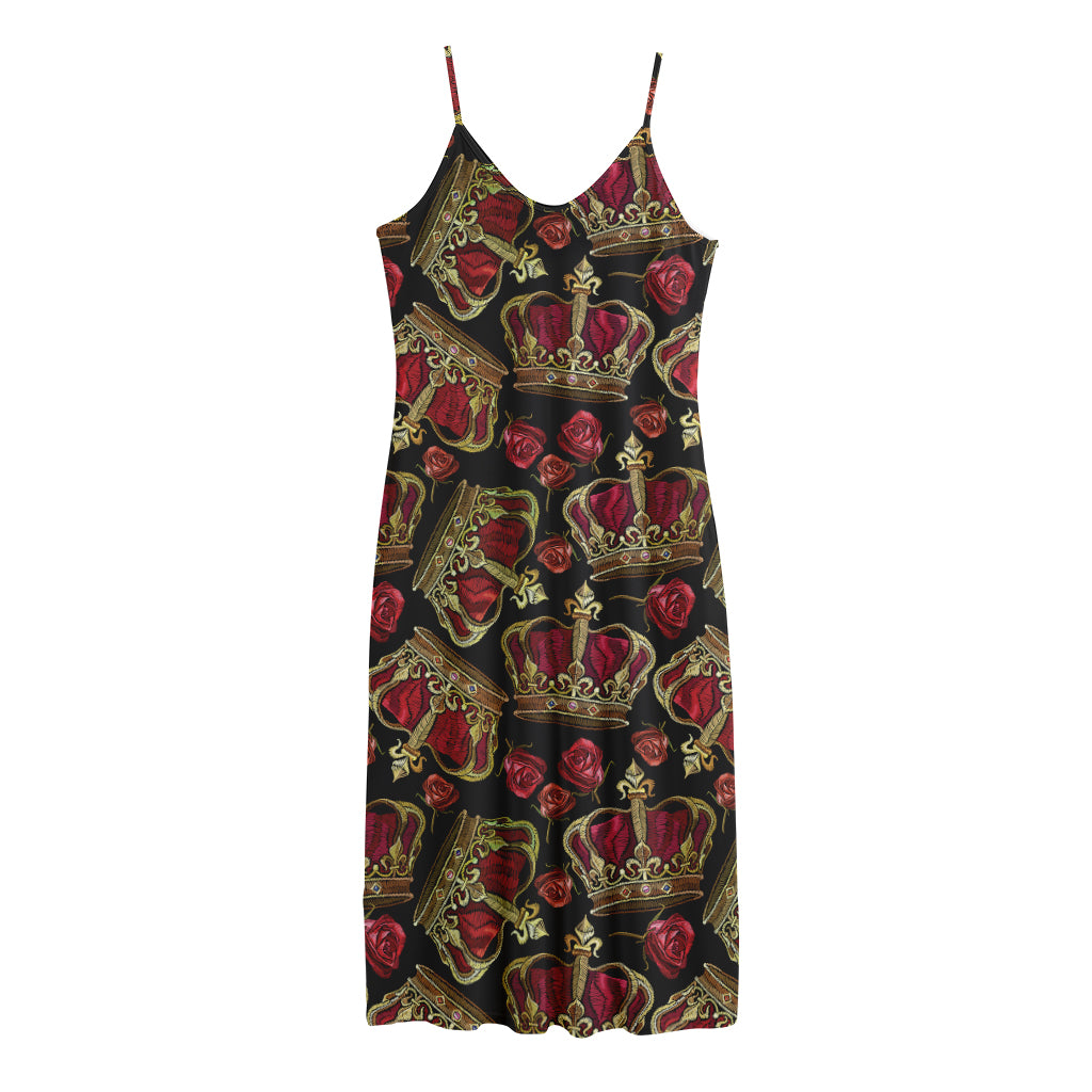Embroidery Crown Pattern Print Jersey Midi Cami Dress