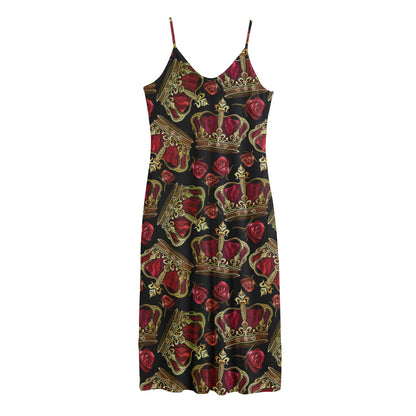 Embroidery Crown Pattern Print Jersey Midi Cami Dress