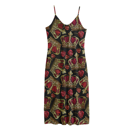 Embroidery Crown Pattern Print Jersey Midi Cami Dress