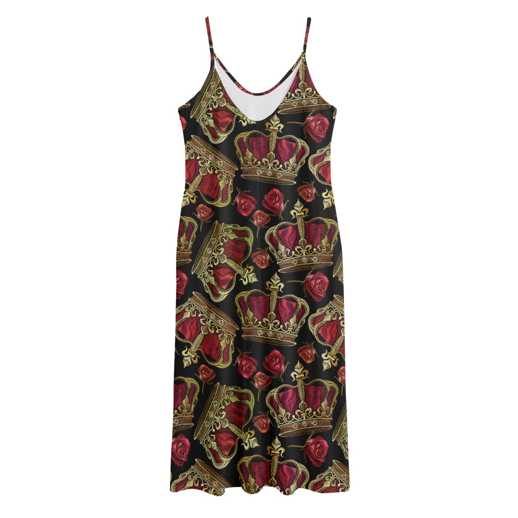 Embroidery Crown Pattern Print Jersey Midi Cami Dress