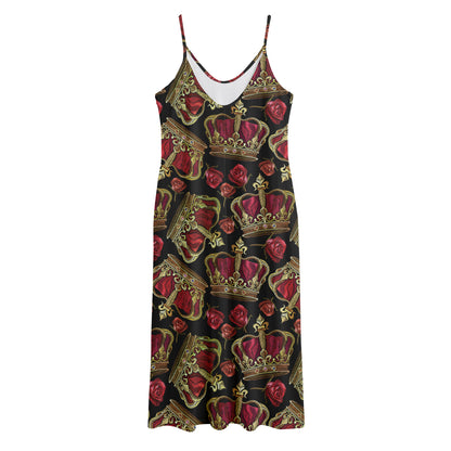 Embroidery Crown Pattern Print Jersey Midi Cami Dress