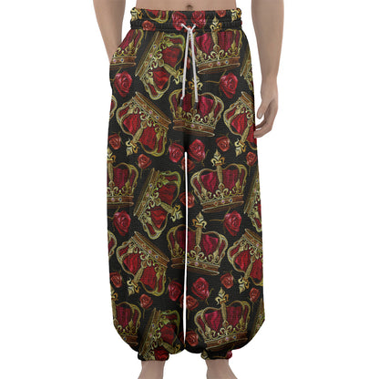 Embroidery Crown Pattern Print Lantern Pants