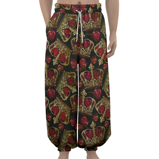 Embroidery Crown Pattern Print Lantern Pants