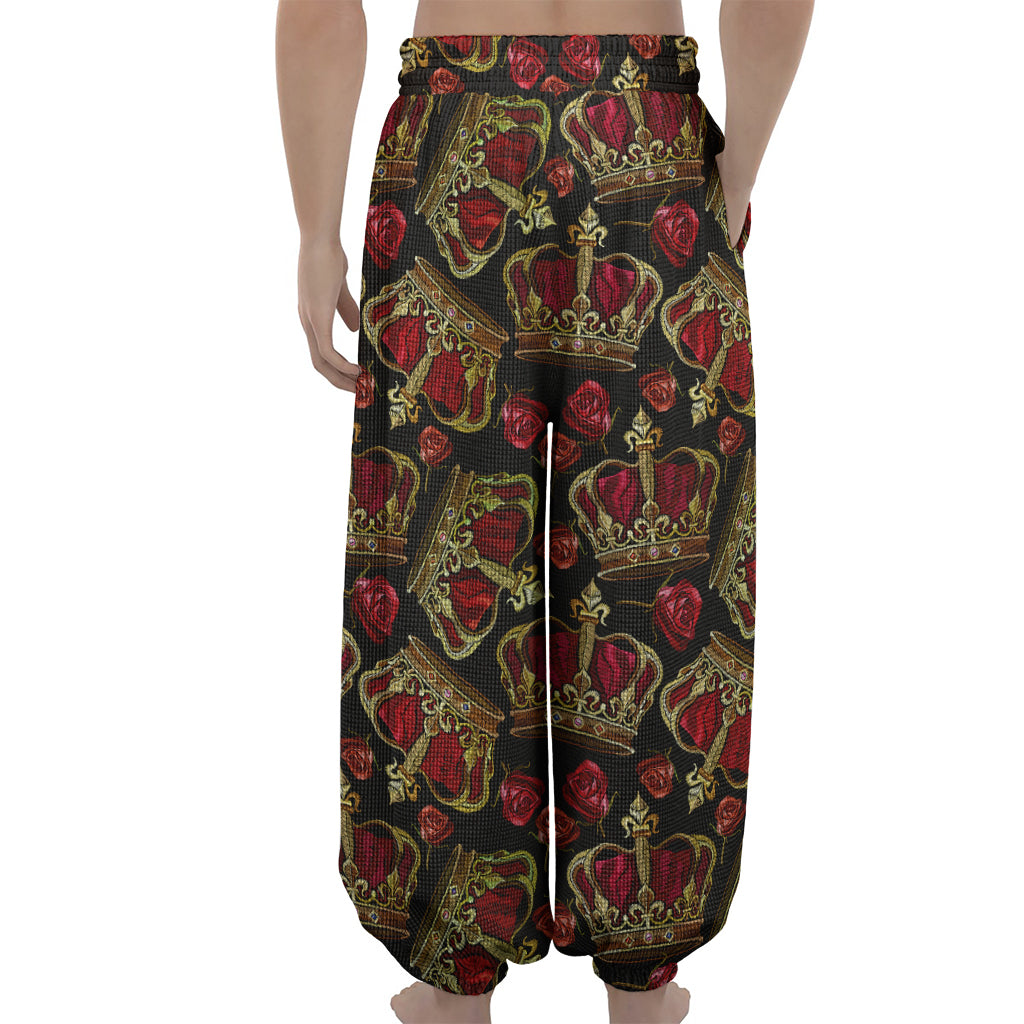 Embroidery Crown Pattern Print Lantern Pants