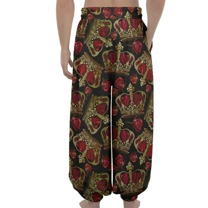 Embroidery Crown Pattern Print Lantern Pants