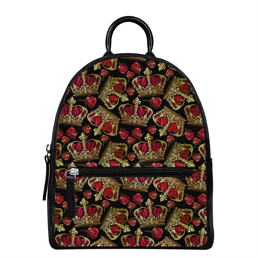 Embroidery Crown Pattern Print Leather Backpack