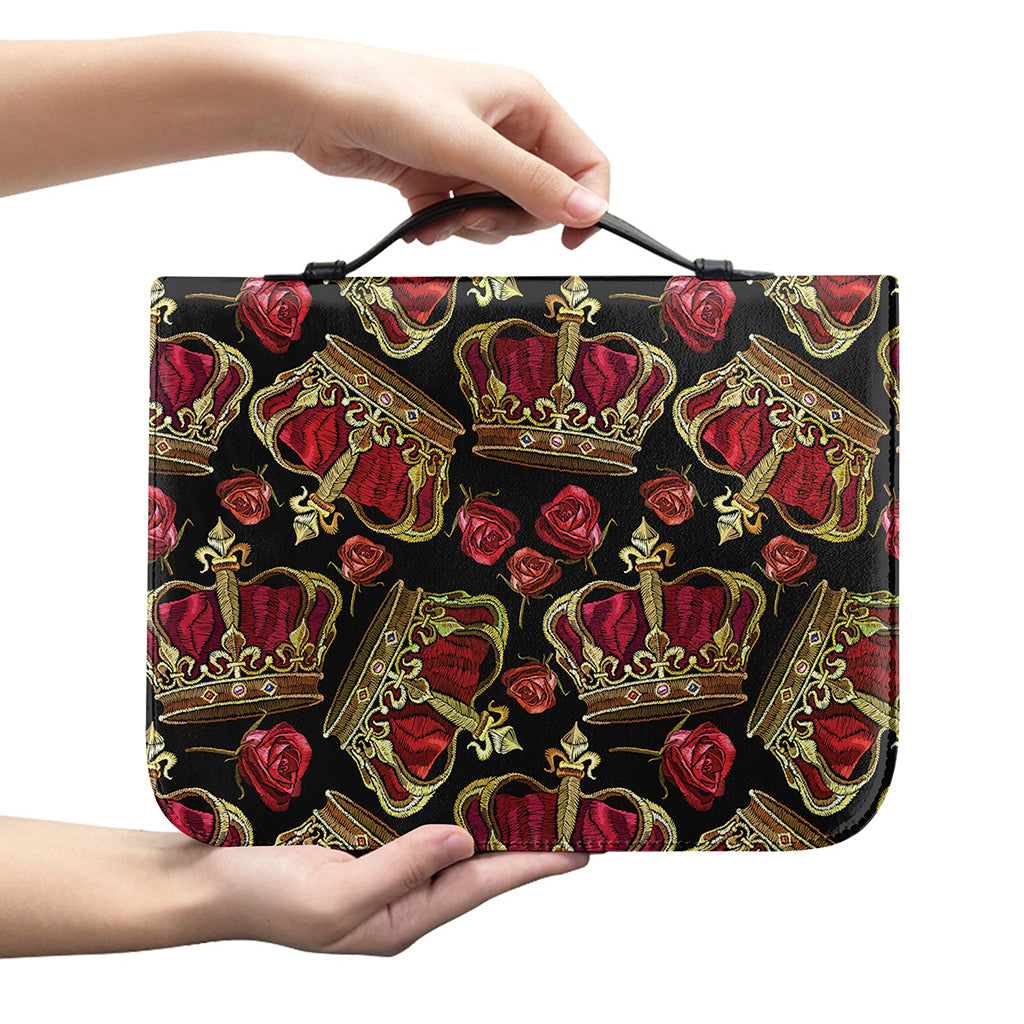 Embroidery Crown Pattern Print Leather Bible Cover