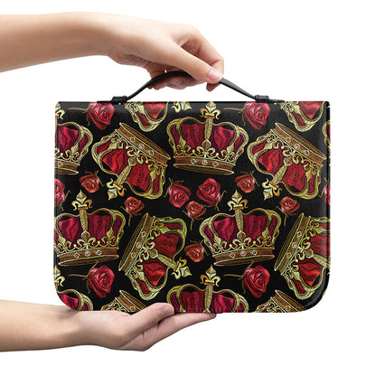 Embroidery Crown Pattern Print Leather Bible Cover