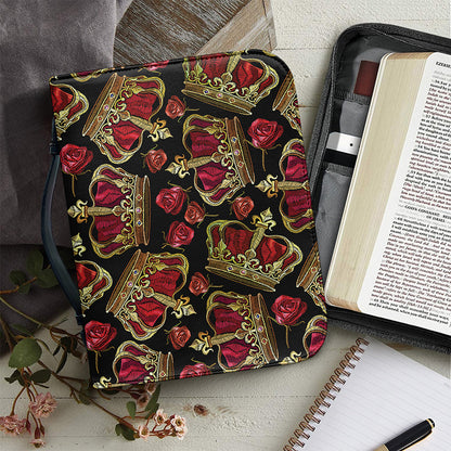 Embroidery Crown Pattern Print Leather Bible Cover