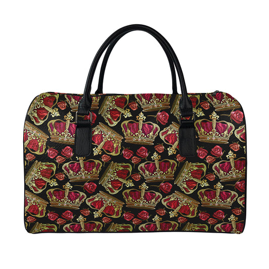 Embroidery Crown Pattern Print Leather Duffle Bag
