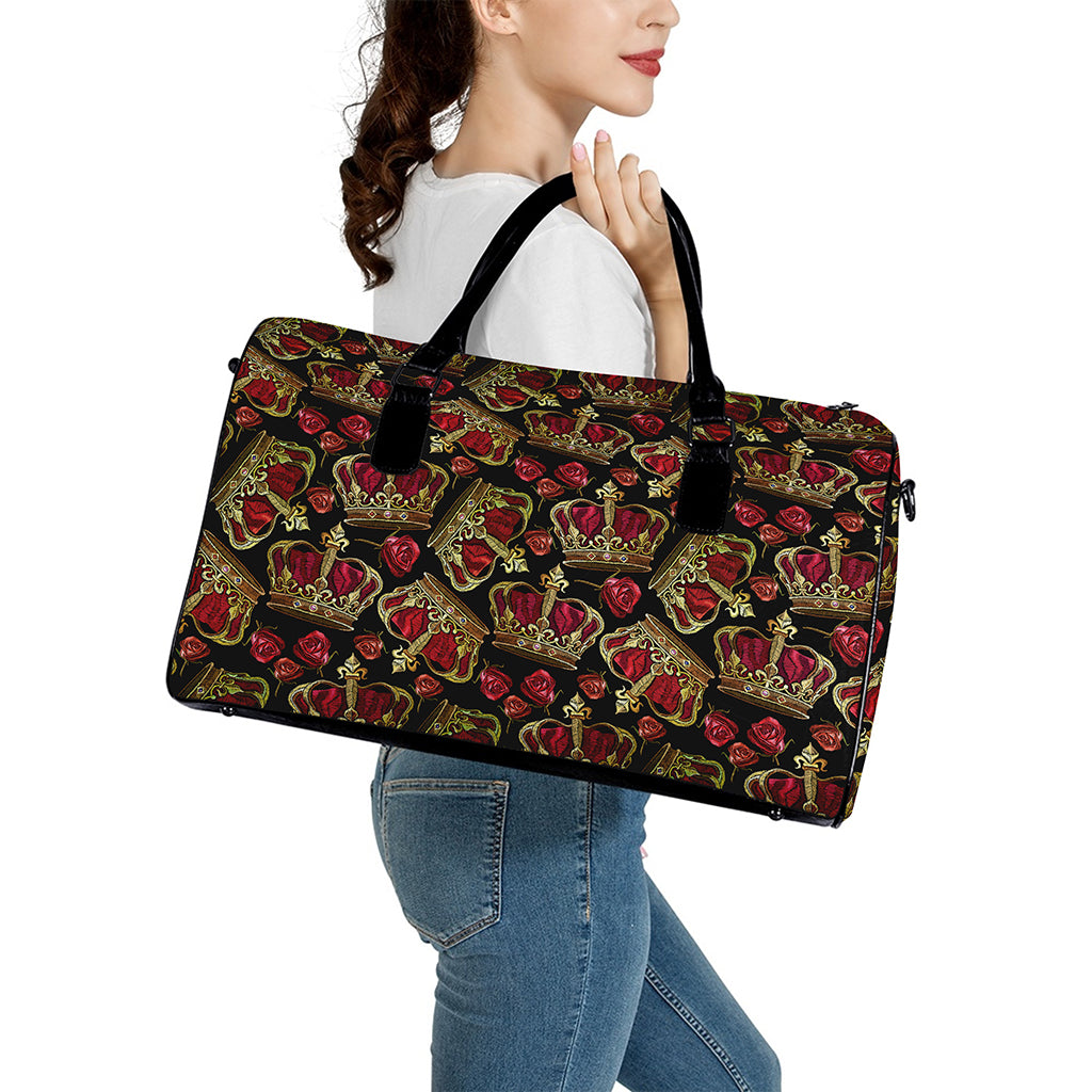 Embroidery Crown Pattern Print Leather Duffle Bag
