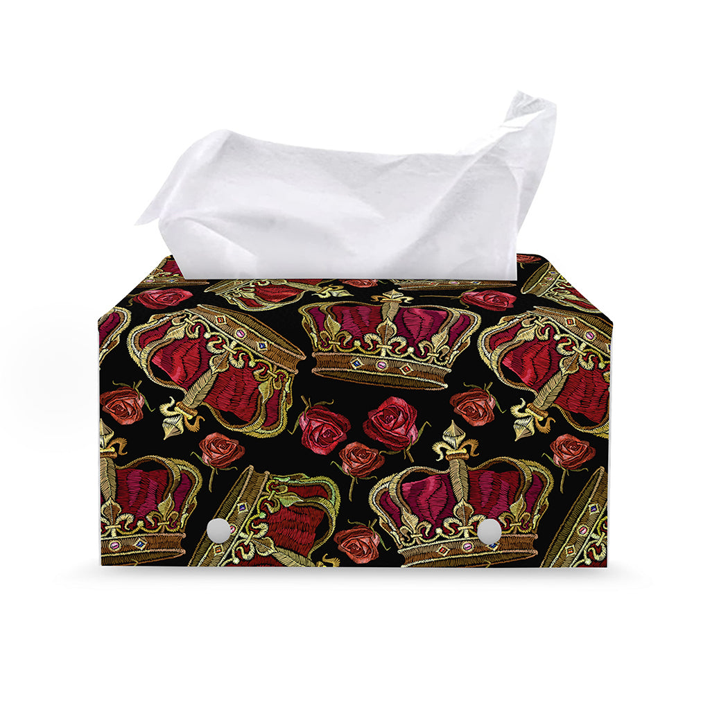 Embroidery Crown Pattern Print Leather Tissue Box Cover