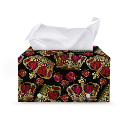 Embroidery Crown Pattern Print Leather Tissue Box Cover
