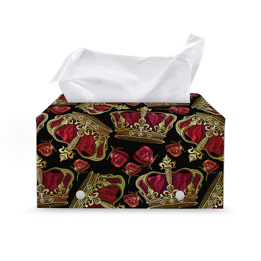 Embroidery Crown Pattern Print Leather Tissue Box Cover