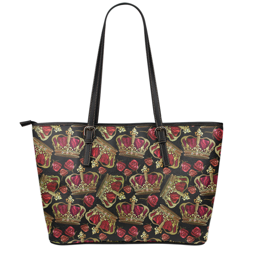 Embroidery Crown Pattern Print Leather Tote Bag