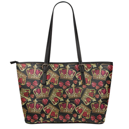Embroidery Crown Pattern Print Leather Tote Bag