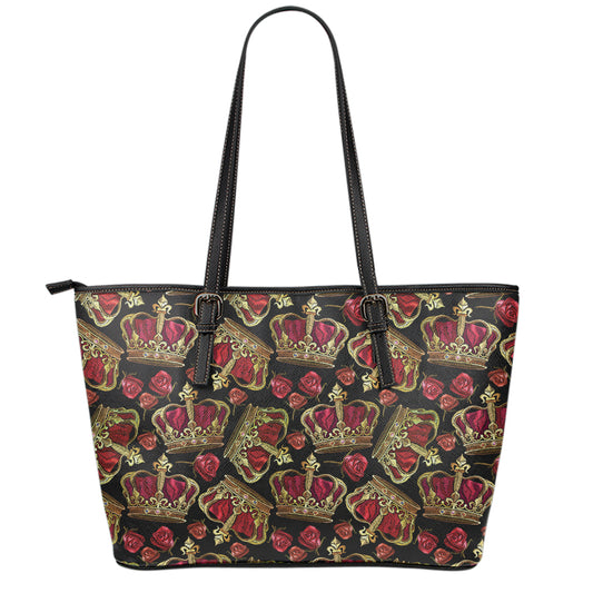 Embroidery Crown Pattern Print Leather Tote Bag
