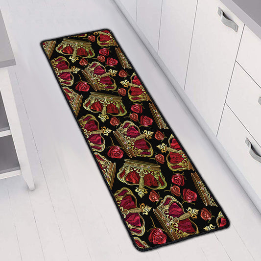 Embroidery Crown Pattern Print Long Kitchen Mat