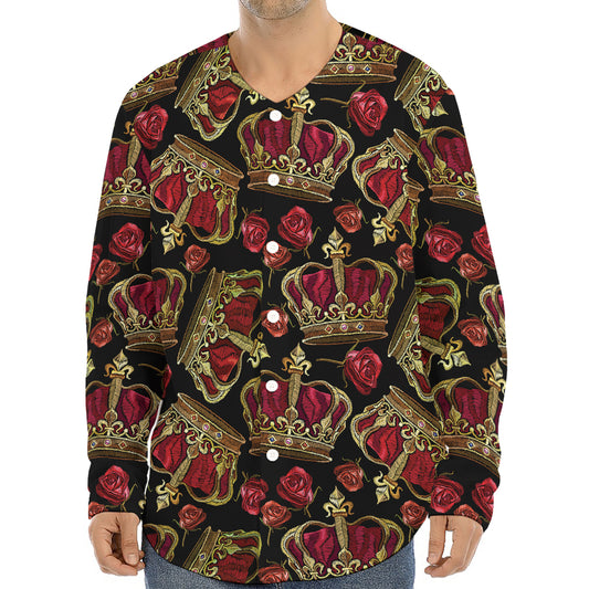 Embroidery Crown Pattern Print Long Sleeve Baseball Jersey