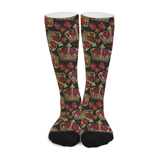 Embroidery Crown Pattern Print Long Socks