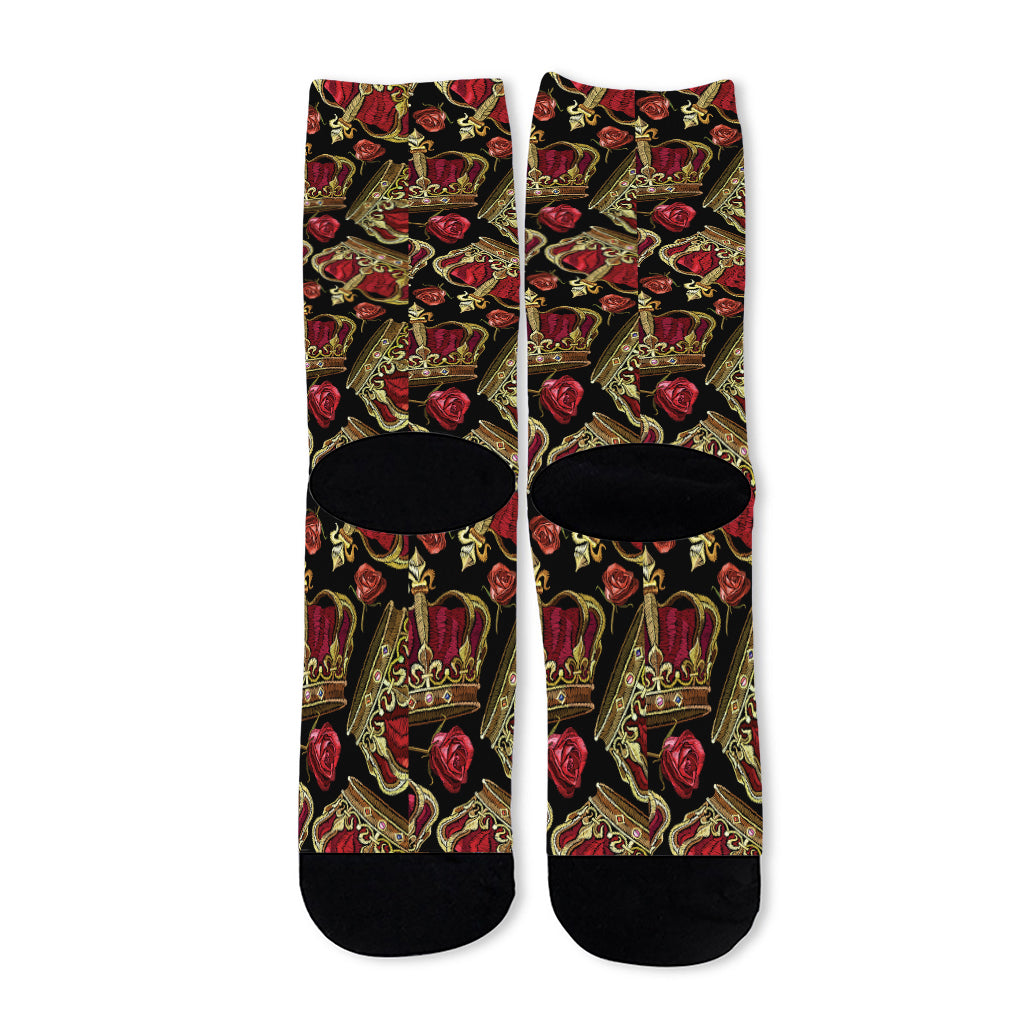 Embroidery Crown Pattern Print Long Socks