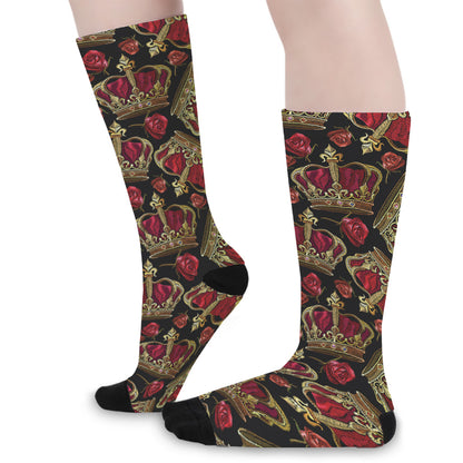 Embroidery Crown Pattern Print Long Socks