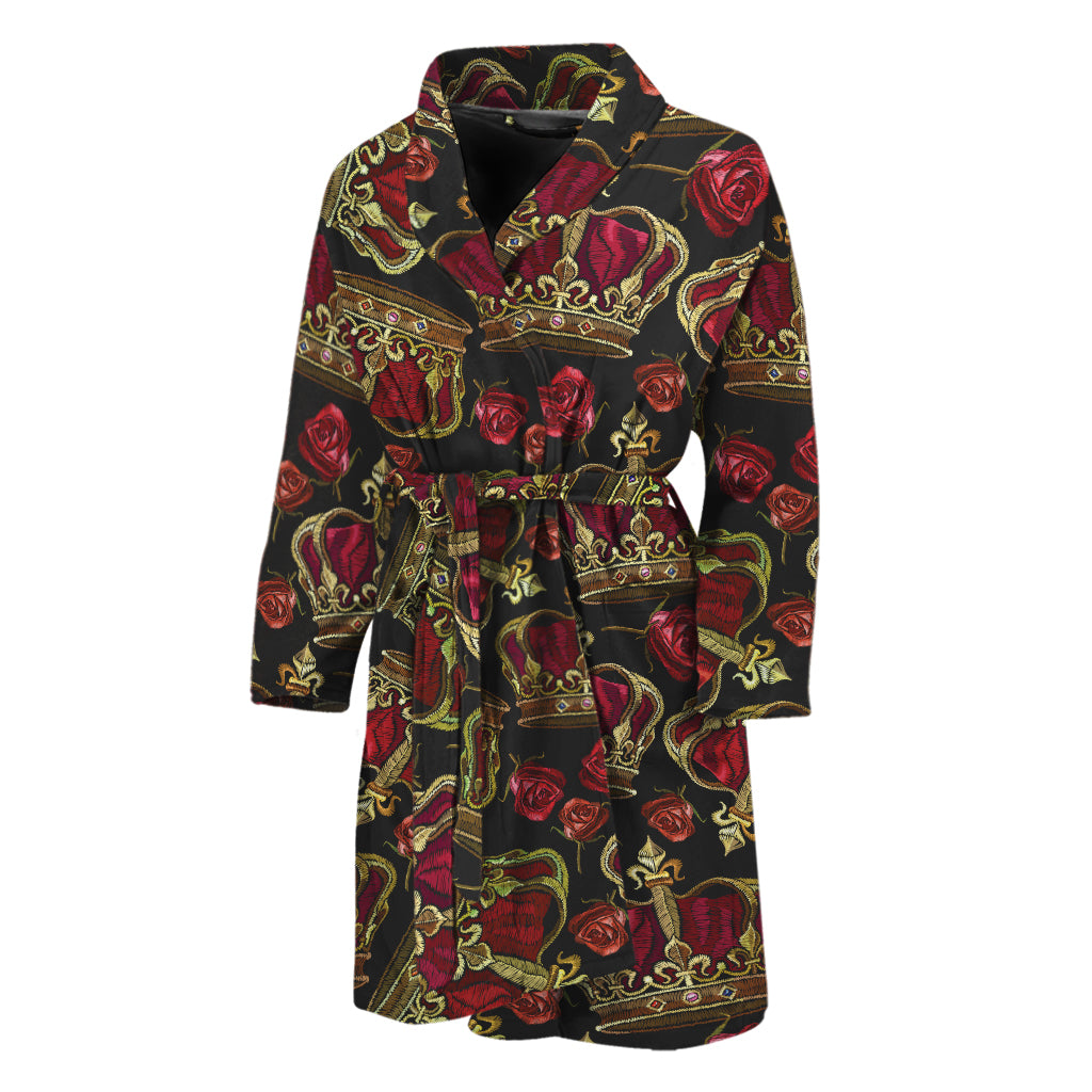 Embroidery Crown Pattern Print Men's Bathrobe