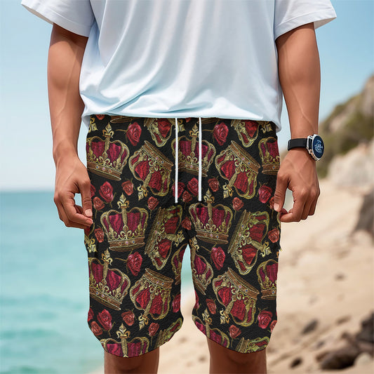 Embroidery Crown Pattern Print Men's Cargo Shorts