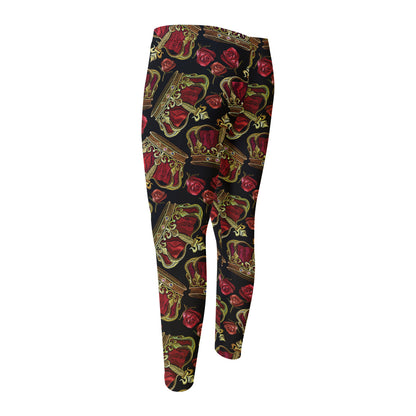 Embroidery Crown Pattern Print Men's Compression Pants