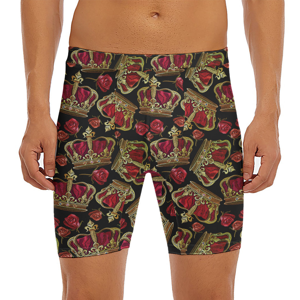 Embroidery Crown Pattern Print Men's Long Boxer Briefs