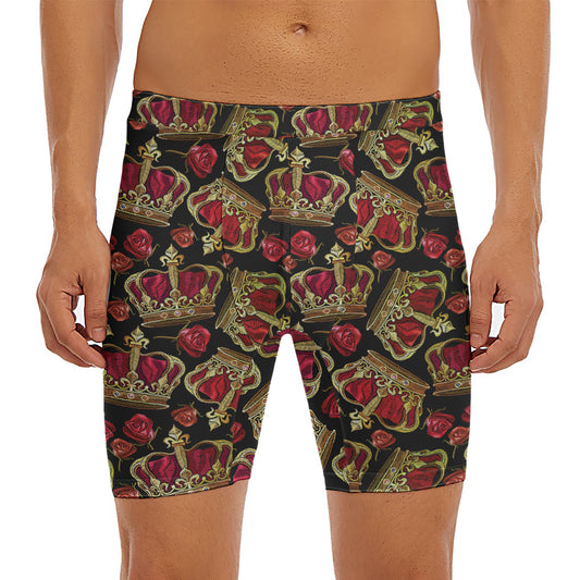 Embroidery Crown Pattern Print Men's Long Boxer Briefs