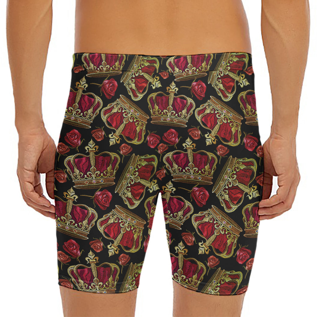 Embroidery Crown Pattern Print Men's Long Boxer Briefs