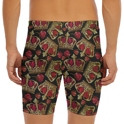 Embroidery Crown Pattern Print Men's Long Boxer Briefs