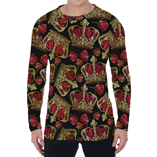 Embroidery Crown Pattern Print Men's Long Sleeve T-Shirt