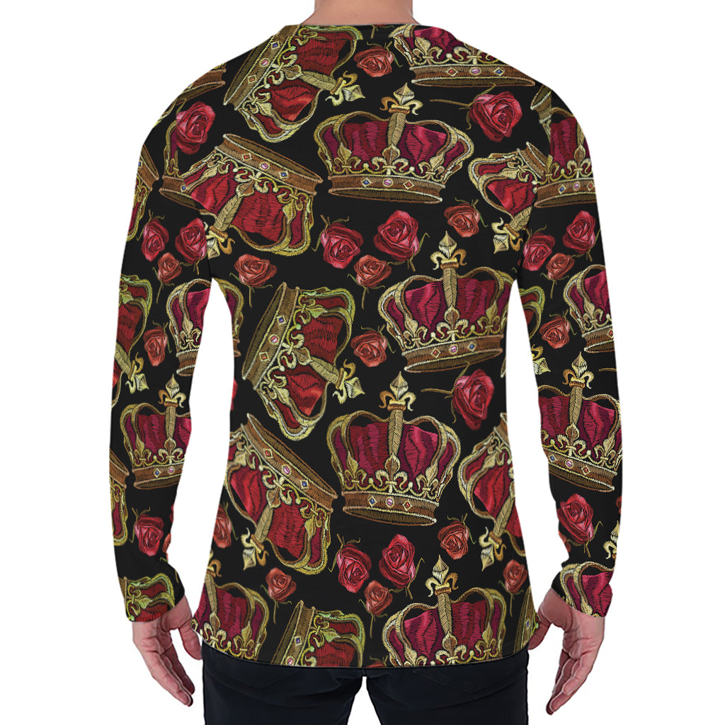 Embroidery Crown Pattern Print Men's Long Sleeve T-Shirt