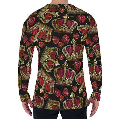 Embroidery Crown Pattern Print Men's Long Sleeve T-Shirt