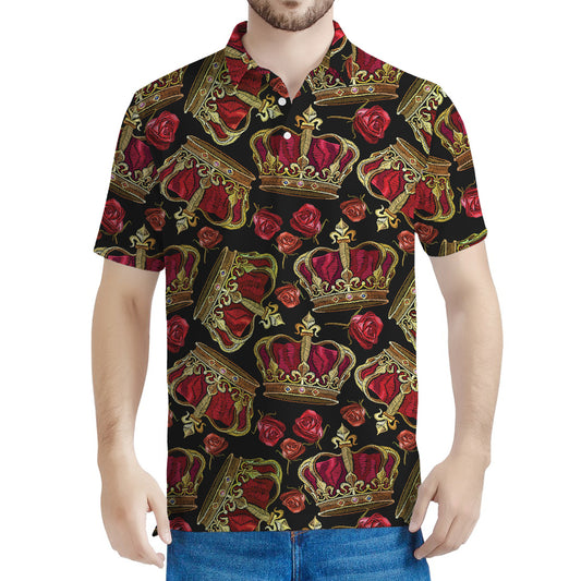 Embroidery Crown Pattern Print Men's Polo Shirt