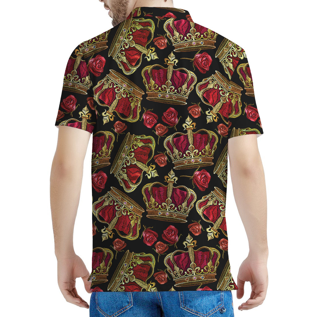 Embroidery Crown Pattern Print Men's Polo Shirt